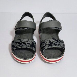 Crocs Size J 3 Boys Sandals Adjustable Gray & Black Camo Print with Ankle Strap